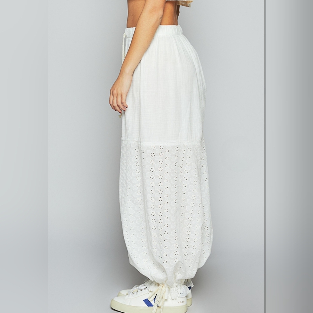 #127-0502 New POL White Eyelet Pants